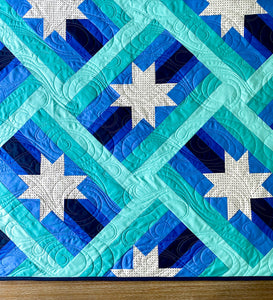 Aqua Blue Slanted Star Quilt Kit by Sewcial Stitch 4 size options