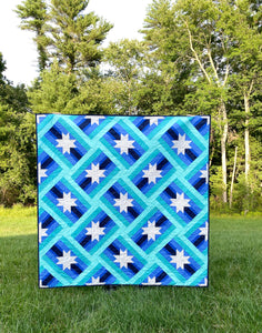 Aqua Blue Slanted Star Quilt Kit by Sewcial Stitch 4 size options