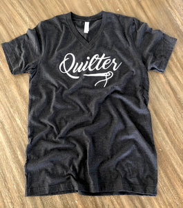 Quilter V-Neck Tee Shirt Heather Gray-Small Only