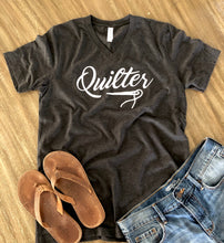 Load image into Gallery viewer, Quilter V-Neck Tee Shirt Heather Gray-Small Only