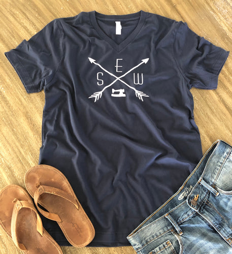 Sewing V-Neck Tee Shirt Navy Blue-Small only