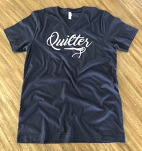 Load image into Gallery viewer, Quilter V-Neck Tee Shirt Navy Blue-Small Only