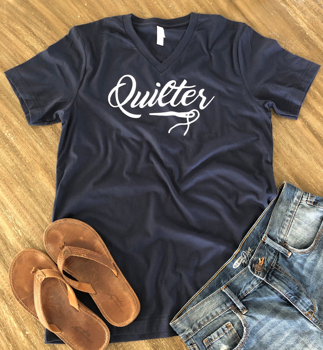 Quilter V-Neck Tee Shirt Navy Blue-Small Only