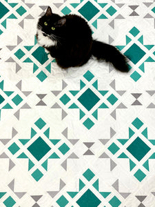 Star Blast Teal and Gray Solid Quilt Kit by Sewcial Stitch 4 size options