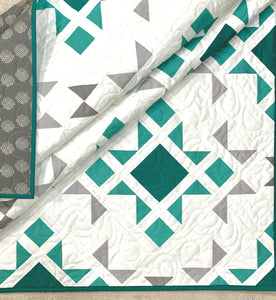 Star Blast Teal and Gray Solid Quilt Kit by Sewcial Stitch 4 size options