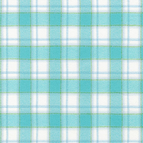 Aqua Plaid Junior Mammoth Flannel Fabric by Robert Kaufman