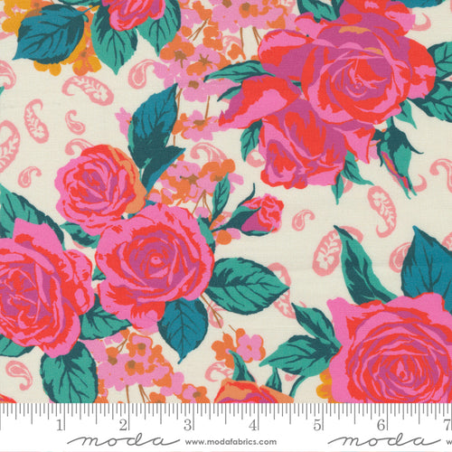 Paisley Rose Ivory Large Floral Fabric by Crystal Manning for Moda Fabrics