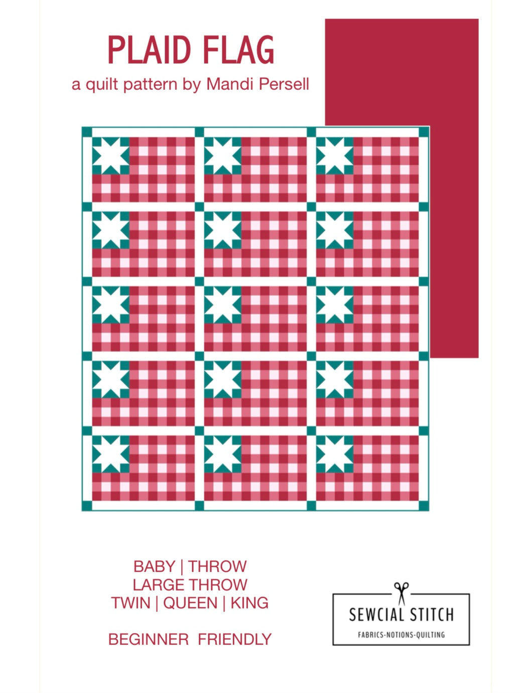 Plaid Flag Quilt Pattern by Mandi Persell of Sewcial Stitch-PDF PATTERN