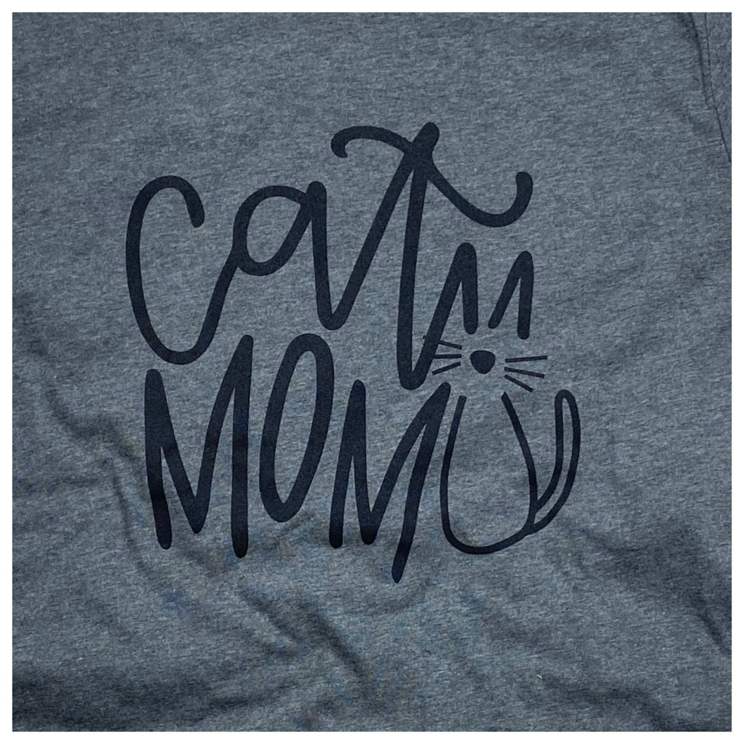 Cat Mom Tee Shirt Heather Gray Crew and V-neck S, M, L, XL, 2XL