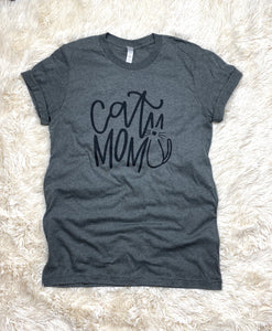 Cat Mom Tee Shirt Heather Gray Crew and V-neck S, M, L, XL, 2XL