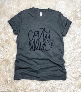 Cat Mom Tee Shirt Heather Gray Crew and V-neck S, M, L, XL, 2XL